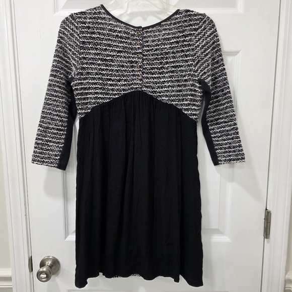 Anthropologie Maeve Bouclé Knit Tunic Dress Button Back Petite XS Black White - Picture 3 of 7